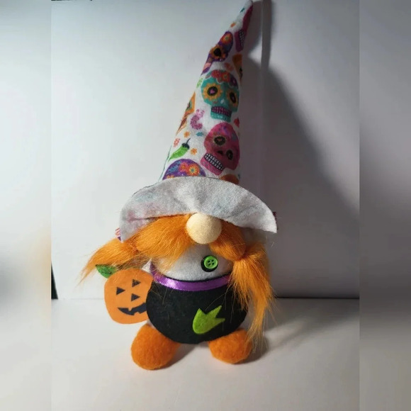 Other - 6 Inch Gnome Sugar Skull Hat with Pumpkin Stuffed Doll Halloween Fall Decor
